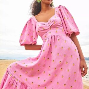 FARM RIO PINEAPPLE EMBROIDERED PINK DRESS SIZE LARGE